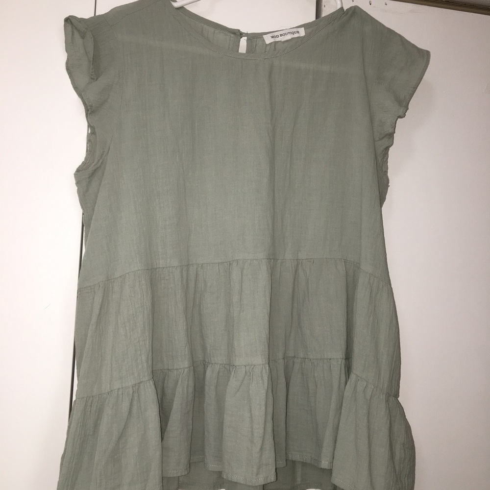 Sage Green Tiered Flutter Sleeve Top